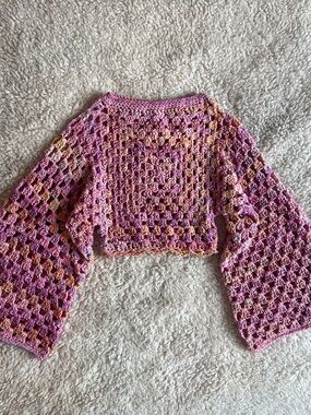 Handmade Pink Crochet Granny Square Crop Sweater